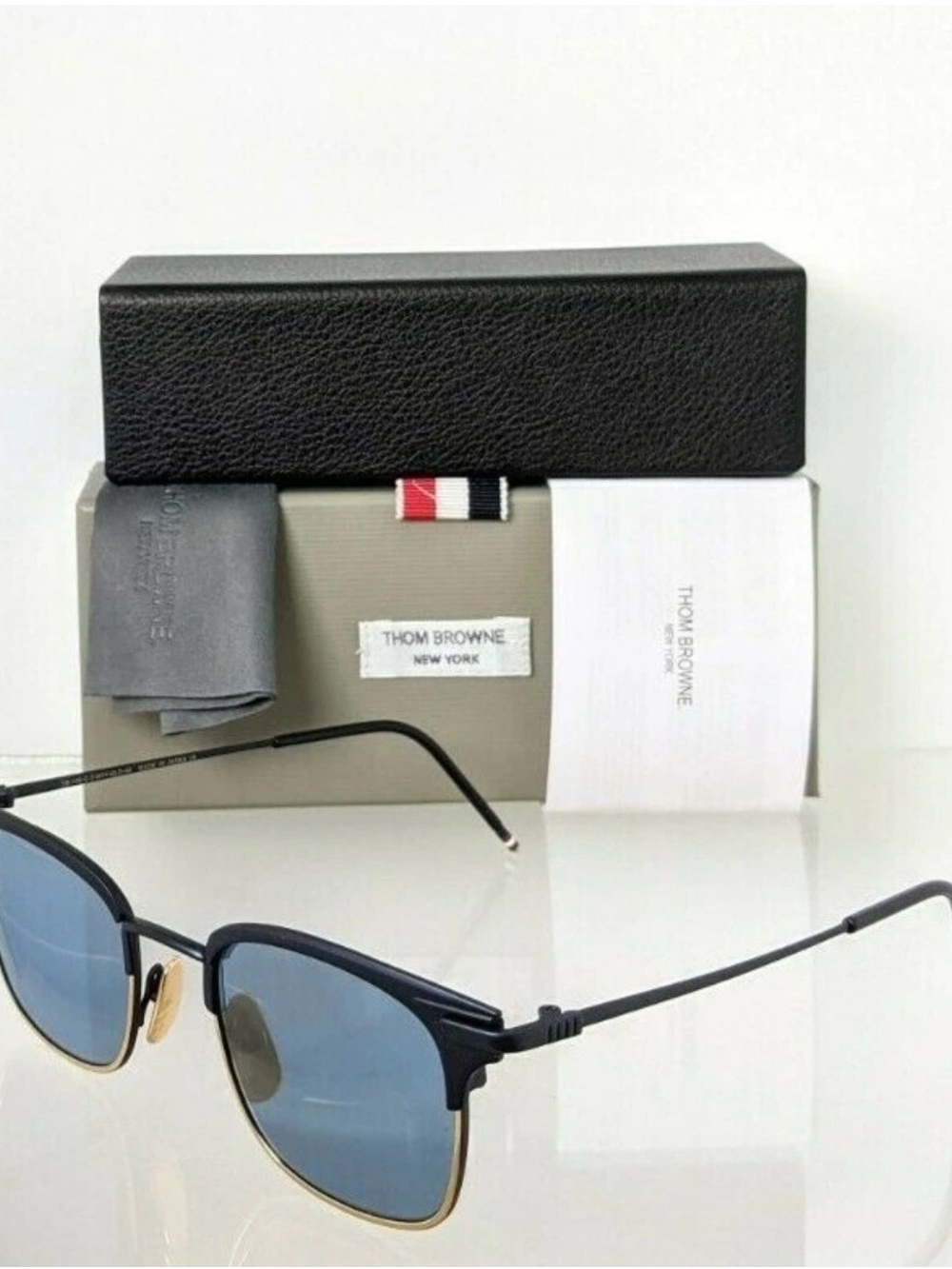 Thom Browne Black and Gold Frame Sunglasses with Blue Lenses - Picture 5 of 6